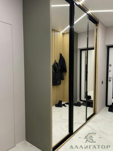 196. Шкаф-купе с зеркалом серого цвета